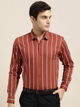 SOJANYA - Mens Cotton Dark Rust & White Printed Formal Shirt