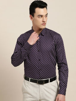 SOJANYA - Mens Cotton Dark Purple & Off White Printed Formal Shirt