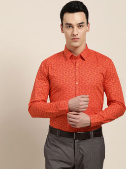 SOJANYA - Mens Cotton Orange & Red Printed Formal Shirt