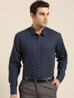 SOJANYA - Mens Cotton Navy Blue & Multi Printed Formal Shirt