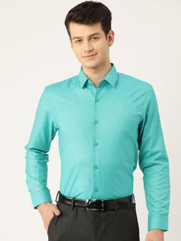 SOJANYA - Mens Cotton Linen Turquoise Blue Solid Formal Shirt