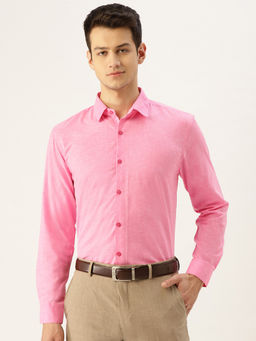 SOJANYA - Mens Cotton Linen Pink Solid Formal Shirt