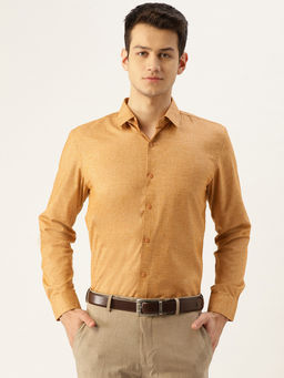 SOJANYA - Mens Cotton Linen Mustard Solid Formal Shirt