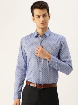 SOJANYA - Mens Cotton Blue & Black Printed Formal Shirt