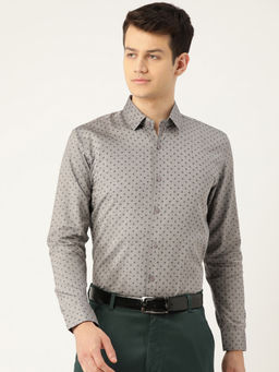 SOJANYA - Mens Cotton Grey & Black Printed Formal Shirt
