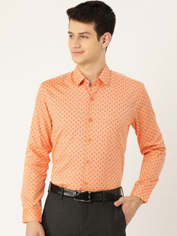 SOJANYA - Mens Cotton Peach & Black Printed Formal Shirt