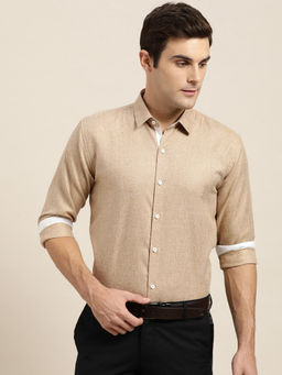 SOJANYA - Cotton Linen Brown Formal Shirt