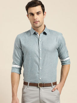 SOJANYA - Cotton Linen Teal Green Formal Shirt