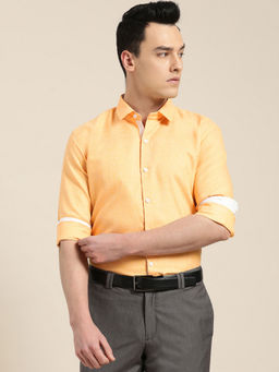 SOJANYA - Cotton Linen Dark Yellow Formal Shirt