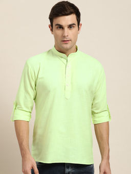 SOJANYA - Men Cotton Green Solid Short Kurta