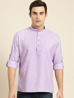SOJANYA - Men Cotton Purple Solid Short Kurta