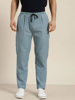 SOJANYA - Cotton Teal Blue & White Checked Track Pant
