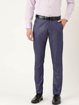 SOJANYA - Men Cotton Blend Royal Blue Formal Trousers