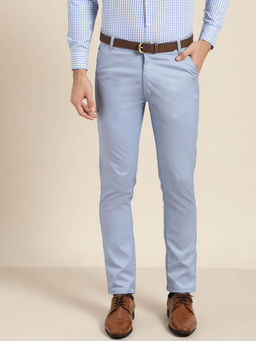SOJANYA - Men Cotton Blend Blue Solid Formal Trousers