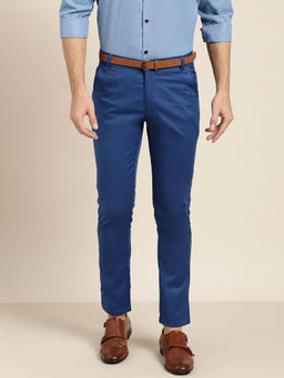 SOJANYA - Men Cotton Blend Royal Blue Solid Formal Trousers