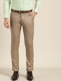 SOJANYA - Men Cotton Blend Khaki Solid Formal Trousers