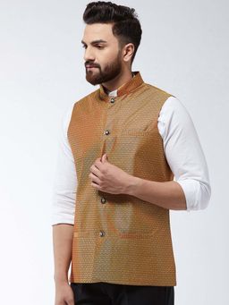 SOJANYA - Jacquard Silk Mustard Self Design Waist Coat