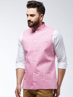 SOJANYA - Men Cotton Linen Blend Pink Waist Coat