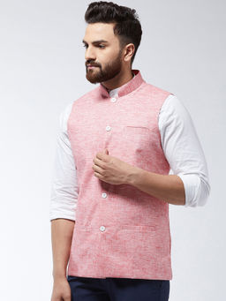 SOJANYA - Men Cotton Linen Blend Coral Waist Coat