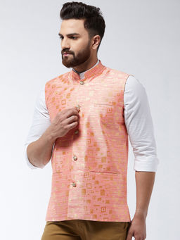 SOJANYA - Jacquard Silk Peach Designer Waist Coat