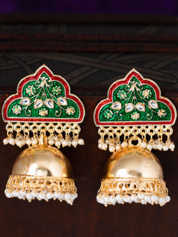 Sukkhi - Green Sober Gold Plated Minakari Earring