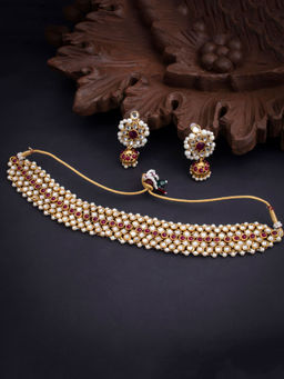 Sukkhi - Purple Charming Pearl Gold Plated Kundan Choker Necklace And Earring (Set of 2)