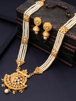 Sukkhi - Classic Let Gold Plated Pearl Long Haram Necklace And Earring (Set of 2)