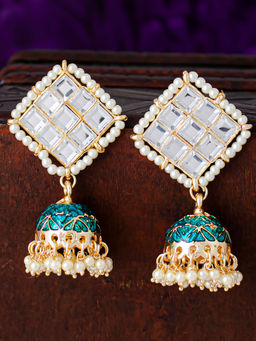 Sukkhi - Blue Designer Gold Plated Kundan & Pearl Minakari Jhumki Earring