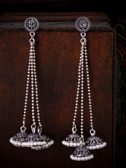 Sukkhi - Silver Ethnic Oxidised Pearl Jhumki Earring