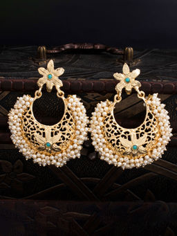 Sukkhi - Blue Floral Gold Plated Pearl Chandbali Earring