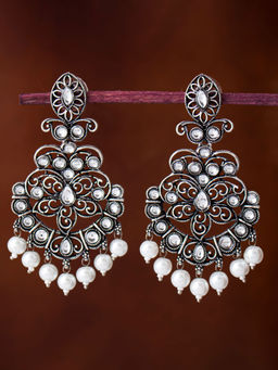 Sukkhi - Silver Exotic Oxidised Pearl Chandelier Earring