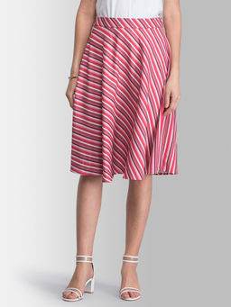 FableStreet - Pink Striped Flared Skirt