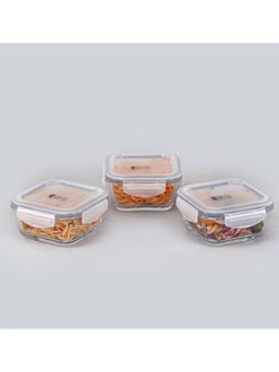 Wonderchef - Sanjeev Kapoor Borosilicate Glass Transparent Office Lunch Box 3pcsset with Bag, 320ml