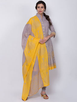 Biba - Purple Printed Kurta With Churidar & Dupatta (Set of 3)