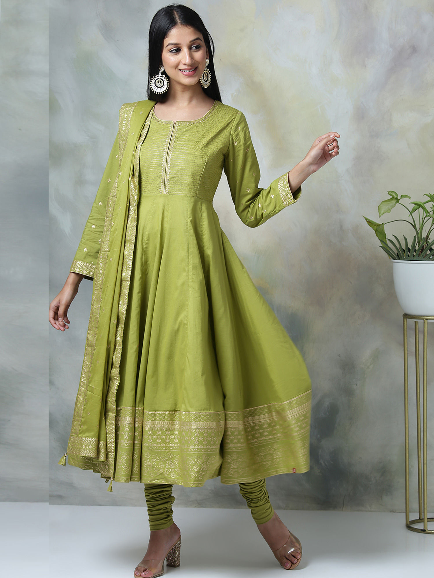 Biba Green Embellished Anarkali 