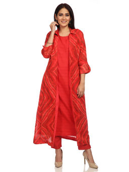 Biba - Red Solid Kurta With Jacket (Set of 2)