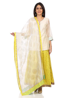 Biba - Off White Solid Tunic With Sharara Pants & Dupatta (Set of 3)