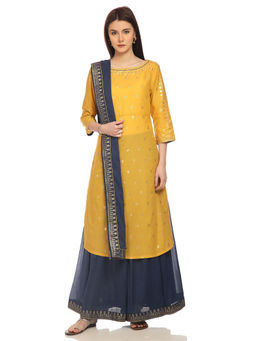 Biba - Yellow Straight Kurta With Skirt And Dupatta (Set of 3)
