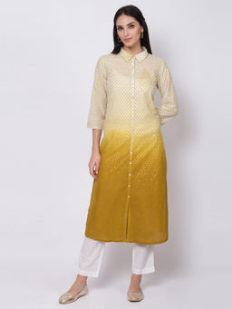 Biba - Yellow Checkered Kurta With Pants (Set of 2)