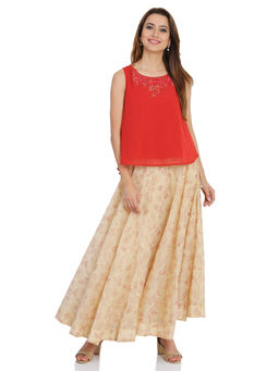Biba - Red Floral Top With Skirt (Set of 2)