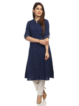 Biba - Navy Blue A-Line Kurta With Pants (Set of 2)