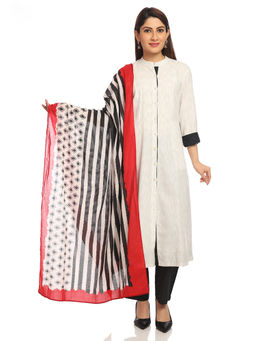 Biba - Off White Front Open Kurta With Pants And Dupatta (Set of 3)