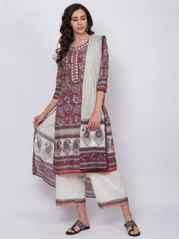 Biba - Multi-Color Printed Kurta With Palazzos & Dupatta (Set of 3)