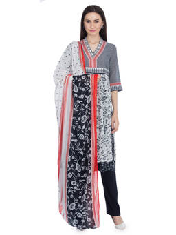 Biba - Multicolor Straight Printed Kurta With Pants And Dupatta (Set of 3)