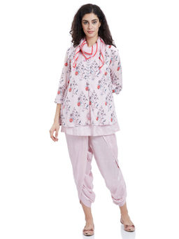 Biba - Light Purple Printed Kurta With Dhoti Pants And Scarf (Set of 3)