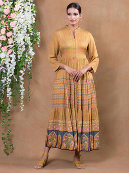 Biba - Mustard Floral Front Open Maxi Dress