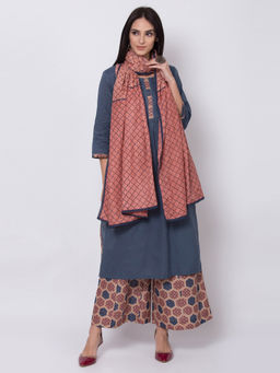 Biba - Dark Blue Solid Kurta With Palazzo And Dupatta (Set of 3)