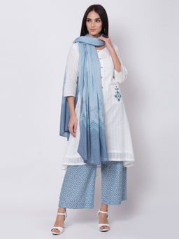 Biba - White A-Line Kurta With Palazzo And Dupatta (Set of 3)