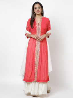 Biba - Red Printed Kurta & Lehenga With Dupatta (Set of 3)