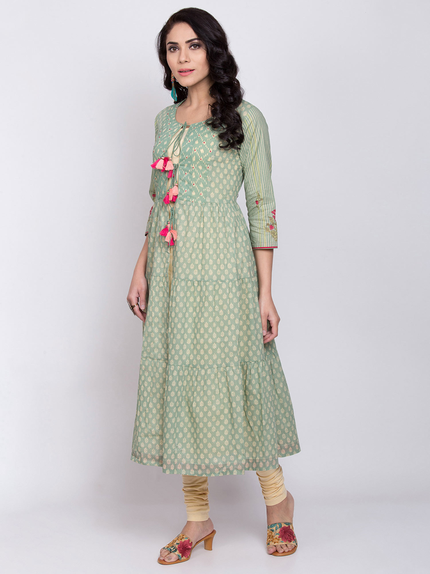 Buy Biba Green Printed Kurta With Inner 